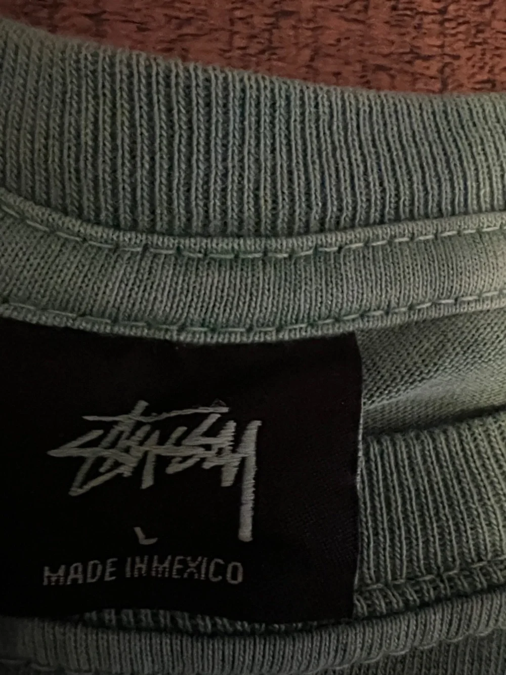 Stussy Seafoam Green Long Sleeve Tee with Pink & Yellow Chest Graphic - Picture 2 of 4